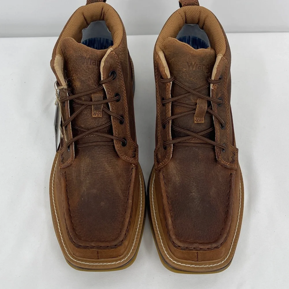 Wrangler Men's Brown Leather Chukka Moc Toe Boots SIZE 8 M NWT